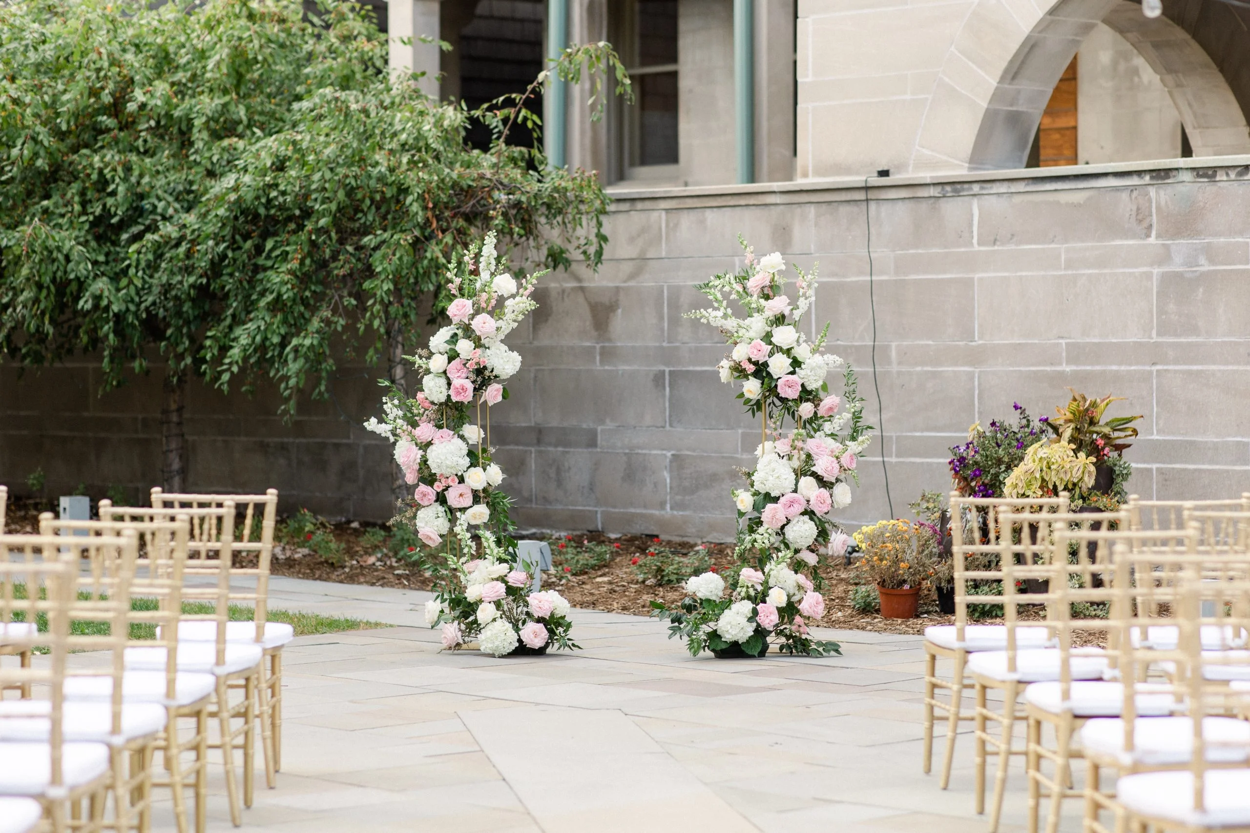 Beautiful altar floral archway for a wedding ceremony